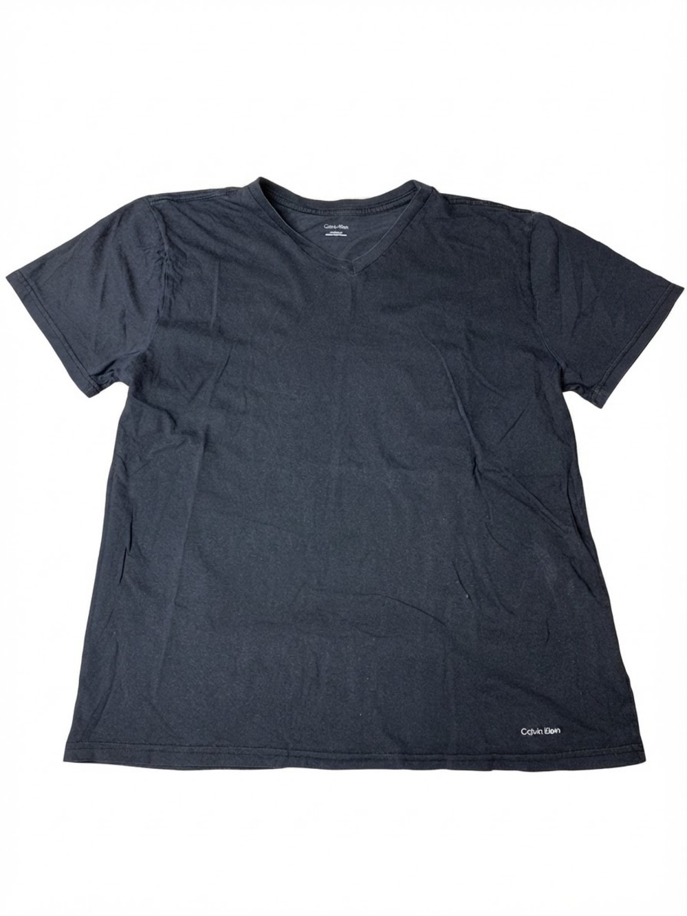 Calvin Klein Mens V-Neck T-Shirt Black Short Sleeve Cotton Size Large